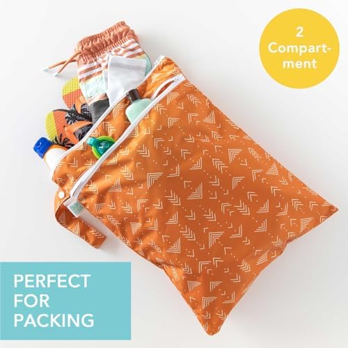 Bumkins Waterproof Wet Dry Bag for Baby, Travel, Swim Suit, Cloth Diapers, Pump Parts, Pool, Beach, Gym Clothes, Toiletry, Hook to Stroller, Daycare, Zipper Reusable Wetdry Packing Pouch, Boho Orange - Image 2