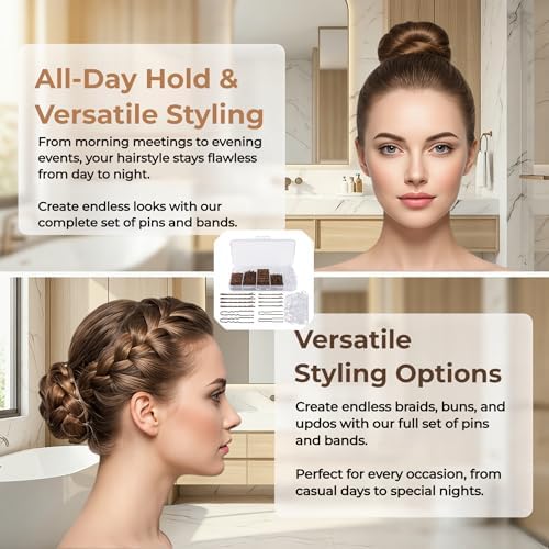 300PCS Hair Pins and Clear Elastic Bands Set, 200PCS Bobby Pins & U Shaped Hair Pins with Organizer Box, 100PCS Rubber Hair Ties for Women Girls, Brown - Image 3