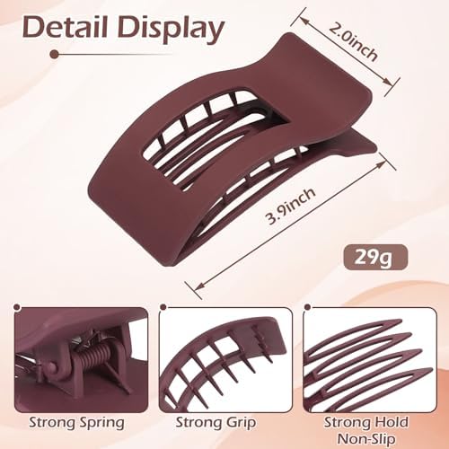 French Flat Hair Clips for Women 6pcs Hair Claw Clips for Thick or Thin Hair Matte Claw Clips for Girls Barrettes Non-Slip Strong Hold Hair Accessories for Women (Brown Scarlet) - Image 3