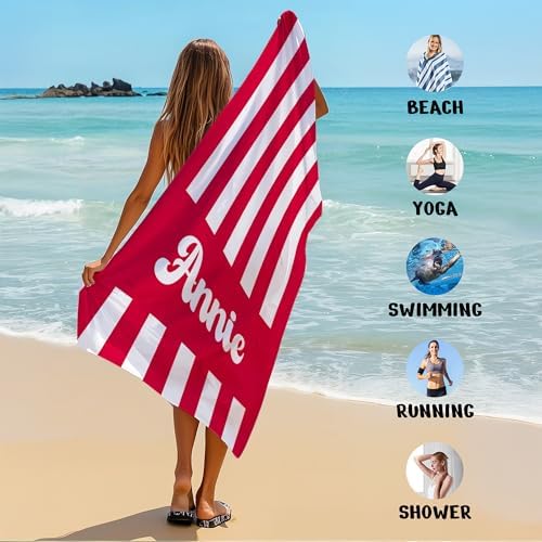 JML Personalized Beach Towel with Name, Custom Cabana Stripe Beach Towel, Customized Microfiber Pool Towel, Quick Dry & Absorbent Swim Towel for Adult,Mother's Day, Birthday, Summer Holiday,Vacation - Image 6