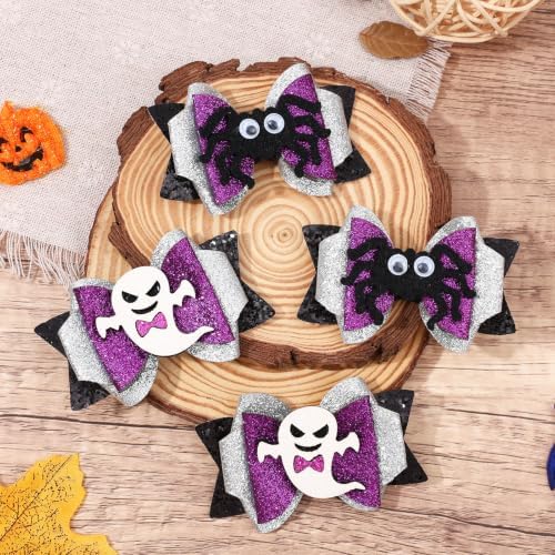 4Pcs Halloween Glitter Bow Hair Clips - Image 6