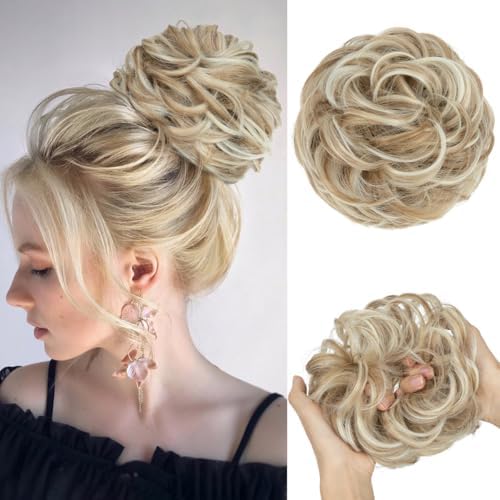 CJL HAIR Large Messy Bun Hair Piece Wavy Curly Scrunchies Synthetic Chignon Ponytail Hair Extensions Thick Updo Hairpieces for Women Sunny Blonde by CJLHAIR