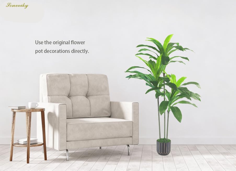 4FT Artificial Dracaena Tree with Black Pot, Large Faux Plants Indoor - Image 3