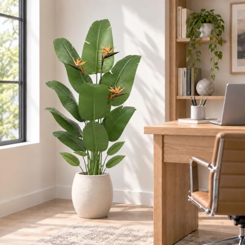 Artificial Bird of Paradise Plant Flowers, 6FT Fake Banana Tree for Home - Image 6