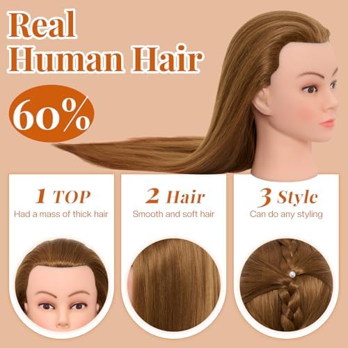 28Inch Mannequin Head with 80% Real Human Hair - Doll Head for Hair Styling Braiding Curling,Cosmetology Mannequin Head with hair with Table Clamp Hair Styling Set (Blonde) - Image 3