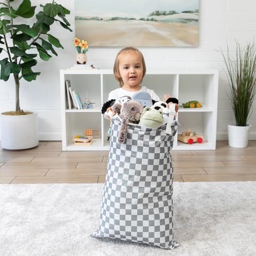 Bumkins Waterproof Hanging Wet Bag Large for Baby, Laundry, Dirty Clothes, Travel, Swim Suit, Cloth Diapers, Pool, Towels, Daycare, Beach, Zip Reusable Bag, Wetdry Vacation Packing, XL Gray Check - Image 3