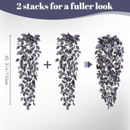 BLEUM CADE Fake Hanging Plants, 2pcs Artificial Hanging Plant, Faux Deep Purple Vines Hanging Plant for Wall Home Living Room Indoor Outdoor Halloween Decor (No Baskets) - Image 2