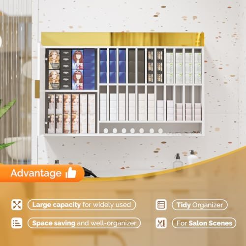 OmySalon Salon Staion Barber Color Bar, Hair Color Organizer Rack, Salon Hair Color Cabinet with Drawers & Adjustable Shelves, Wall Mounted Tube Storage Station for Salon Display, White - Image 4