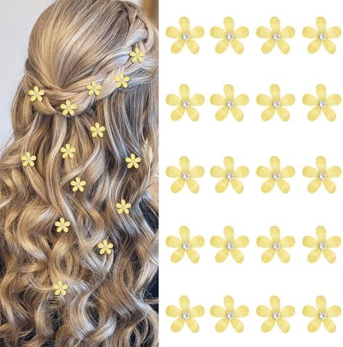 YISSION Bright Yellow Mini Flower Hair Clips for Women & Girls, 20Pcs Glitter Floral Hair Barrettes with Crystal, Vibrant Hair Accessories for Wedding Prom Party Daily Hairstyling by YISSION