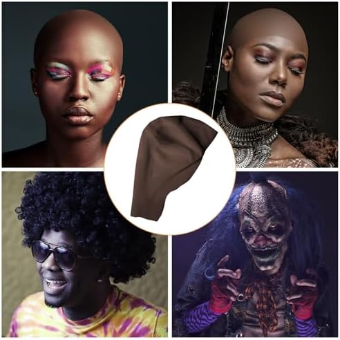 Dark Brown Bald Cap SFX Makeup Kit,Black Wig Cap with Professional Skin Water-Based Acrylic Adhesive(Bonding Glue) for Deep Skin Tones Men,Ideal for Halloween Costumes, Cosplay - Image 6