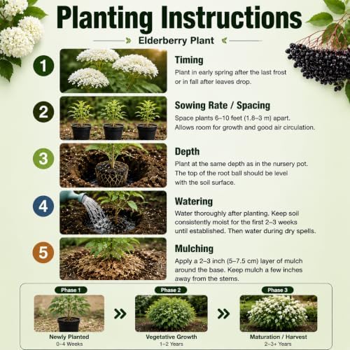 Black Elderberry Bush Live Plant, 6-12" Tall, Quart Pot, Hardy Berry Shrub - Image 3