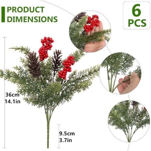 Daynight 6 Bundles Artificial Cedar Pine Stems for Outdoor Christmas Decor - Image 3