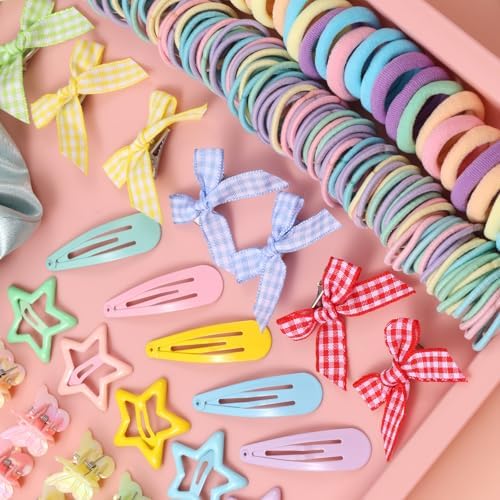 Rosvia 533PCS Hair Accessories Set for Girls,Mini Butterfly Hair Clips and Elastic Hair Ties,Satin Silk Scrunchies,Hair Kit for Toddler Girls - Image 7