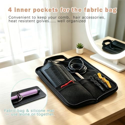 WK IEASON Hair Tools Travel Bag with Heat Resistant Mat for Hair Tools - Image 4
