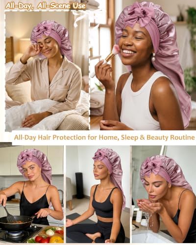 AWAYTR Long Satin Bonnet for Braids - Double Layer Hair Bonnet for Sleeping - Image 5