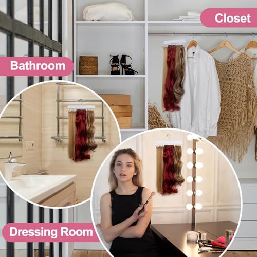 SCUNDA White Hair Extension Holder for Styling, Washing, Drying. Braiding Hair Rack for Weft, Clip in, Tape in and Halo Extensions. 2 Packs Hair Extension Hanger for Closet. - Image 6
