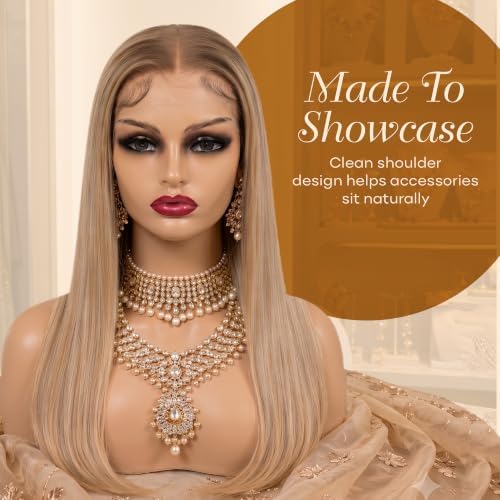 Realistic Female Mannequin Head with Shoulders – Lifelike Cosmetology Manikin Display Bust for Wigs, Jewelry, Necklaces, Hats, Sunglasses, Scarves & Makeup Practice. (Brown red Lip) - Image 5