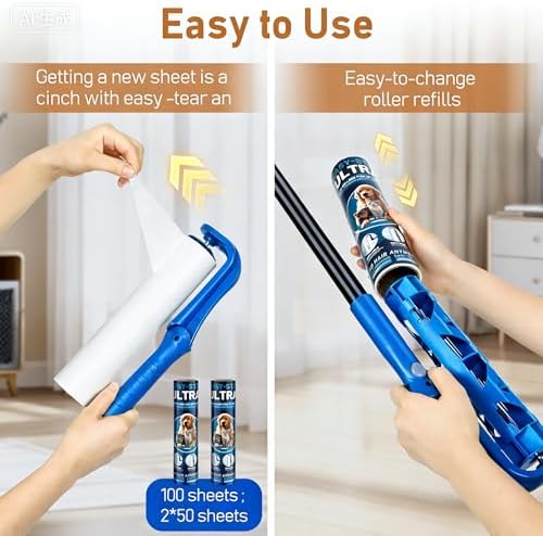 10" Large Lint Roller for Pet Hair Extra Sticky, Floor Lint Rollers Long Handle with Big Lint Rollers Refills for Couch Carpets Furniture Wall Clothing Floor Cleaning, Blue - Image 5