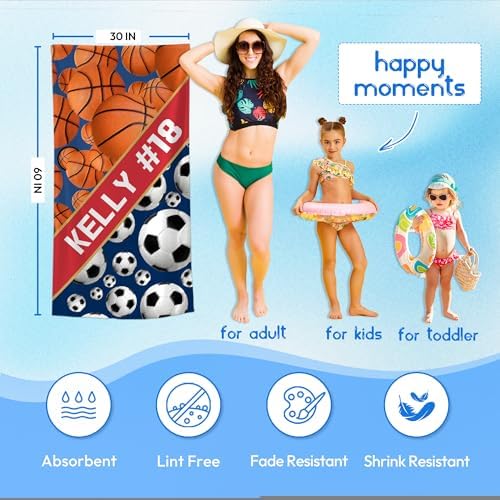 Personalized Beach Towel With Name, Custom Beach Towel with Text, Customized Basketball Football Microfiber Pool Towel, Quick Dry & Absorbent Swim Towel for Adult,Anniversary, Birthday, Summer Holiday - Image 4