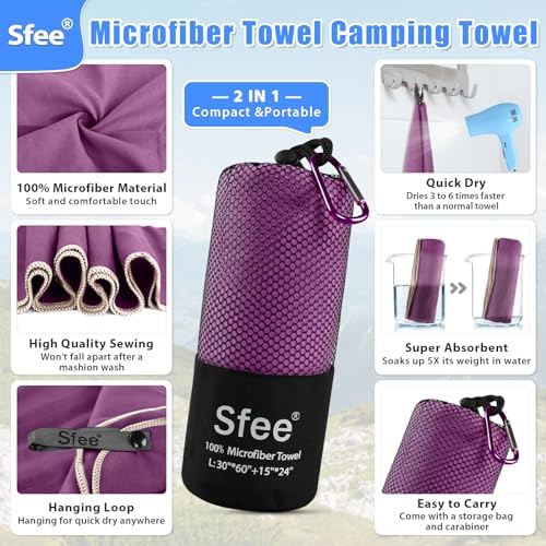 Sfee 2 Pack Microfiber Travel Towel, Quick Dry & Super Absorbent, Lightweight, Rectangular Bath Towel, Modern Purple Sports Towel for Gym, Hiking, Pool, Backpacking, Bath, Yoga - Image 2