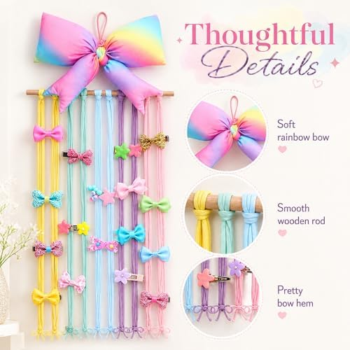 Suncalla Long Bow Holder for Girls Baby Rainbow Bow Hair Clip Organizer - Image 4