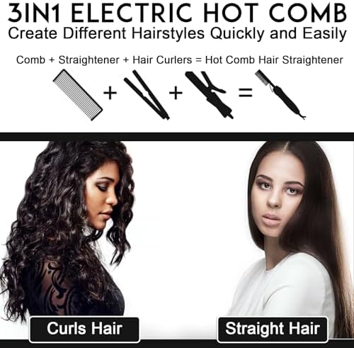 NICEMOVIC Ceramic Heating Hair Straightener Comb - Hot Pressing Brush for Natural Black Hair, Beard Wigs, and Curling (Black) - Image 4