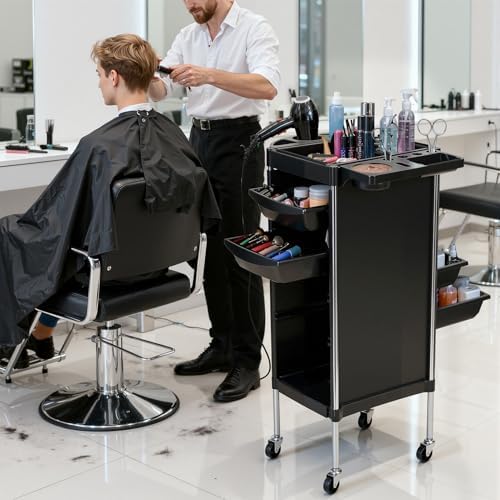 Salon Cart, 6-Tier Salon Trolley Cart with Wheels, Rolling Hair Salon-Organizer Station with 4 Casters, Beauty Salon-Equipment Storage for Stylist, Barber, 14.6" x 20.5" x 35.5" Black Oversi - Image 6
