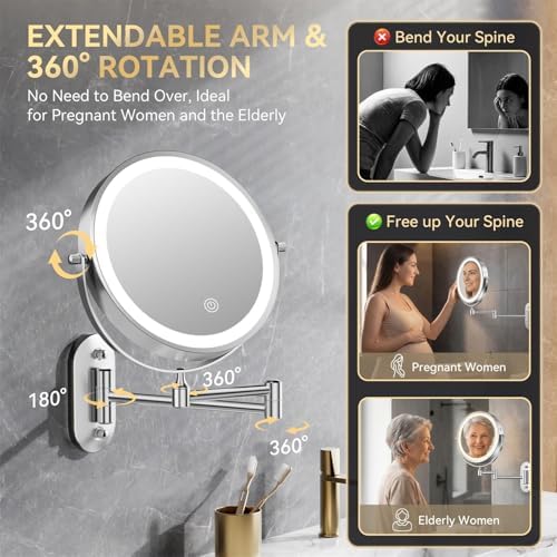 Auxmir 1X/30X Wall Mounted Makeup Mirror, 8" Rechargeable Magnifying Mirror - Image 5