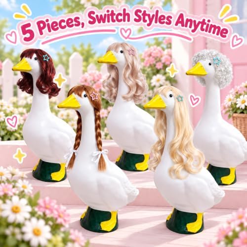 4Pcs Porch Goose Wigs Set Porch Goose Outfits Accessories for Outdoor Statue Accessories Garden Patio Yard Goosey Decoration (5Pcs Wigs-B) - Image 2