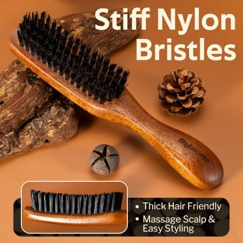 STYLEMATE Mens Hair Brush,Sapele Wood Nylon Stiff Bristles Hard Firm Hair Brush for Thick Hair, Slick Back Beard Brush for Smoothing, Detangling, Styling - Image 4