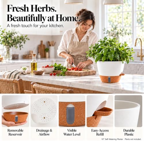 2 Pack 10 inch Plant Pots, Plastic Self Watering Planters - Image 4