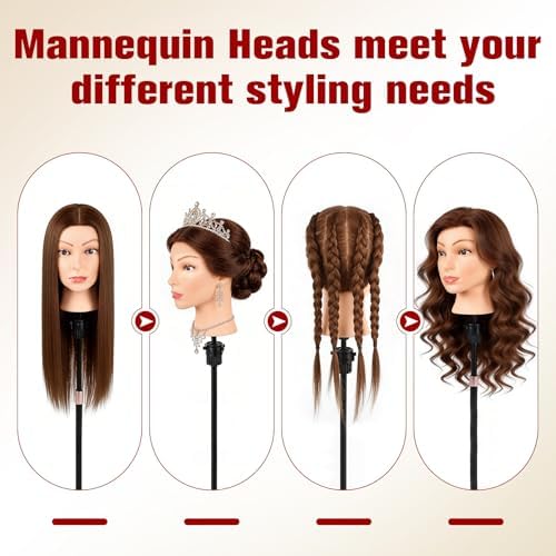 100% Real Human Hair Mannequin 22'' Hair Styling Mannequin Heads Practice - Image 2