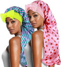 2pcs Long Satin Bonnets with Tie Band, Large Braid Bonnet Silky Hair Cap for Locs Women Sleeping, L by Heniho