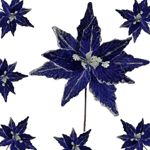 Kimura's Cabin 6Pcs Artificial Poinsettia Christmas Flowers Set,Royal Blue by WeddingPartyArrangementBouquetsDecorationArtificialFlowers