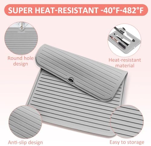 Heat Resistant Large Silicone Mat for Hair Styling Tools - Curling Irons, Flat Irons, Hair Straighteners - Portable Vanity Pad - Image 4