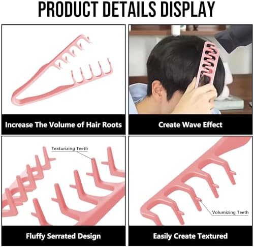 Texture Comb, Volumizing Fluffy Texture Styling Comb for Men and Women, Wide-Tooth Texturizing Styling Tool for Volume & Fringe Parting, Pink - Image 3