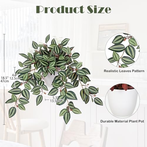 Briful Artificial Potted Plants Indoor - 18.5'' Small Faux Trailing House Plant with Cascading Vines Lifelike Fake Plants in White Plastic Pot for Shelf Desk Bathroom Home & Office Decor - Image 2