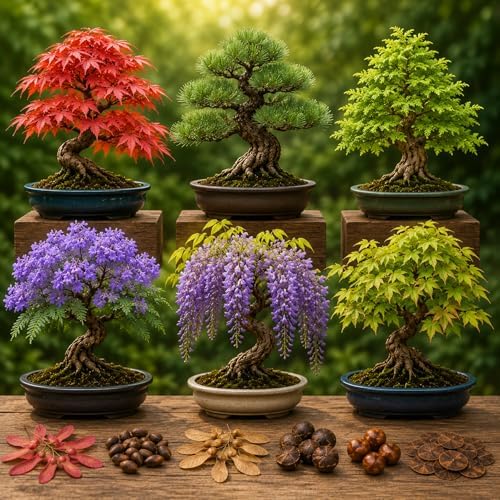 Ultimate Bonsai Tree Seed Starter Kit | 60 Bonsai Seeds for Planting | Japanese Maple, Black Pine, Dawn Redwood, Jacaranda, Wisteria & Trident Maple | Grow Your Own Bonsai Trees by CZGrain