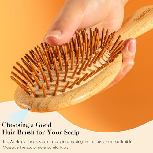 GAINWELL Hair Brush for Hair Growth, Bamboo Bristles Detangling Wooden Paddle Hair Brush for Massaging Scalp, All Hair Types Women Men Kids, Ergonomic Handle, Pointed Bristle - Image 3