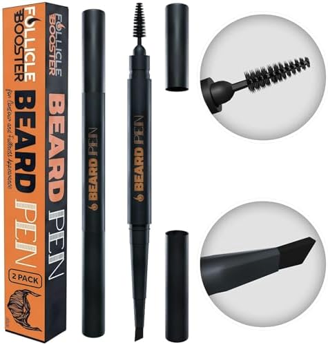 Beard Pen Filler for Men - Barber Styling Grooming Pencil, Waterproof & Sweat Proof, Long Lasting, Natural Finish, Cover Beard & Scalp Patches, Medium Brown, 2 Pack by FollicleBoosterbythehairlossdude
