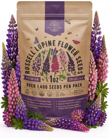 Russell Lupine Seeds 1oz Over 1,400 Non-GMO Heirloom Lupine Seeds for Planting, Prennial Flowers in Individual Packet, Planting Home Garden Indoor & Outdoor Gardening by OrganoRepublic