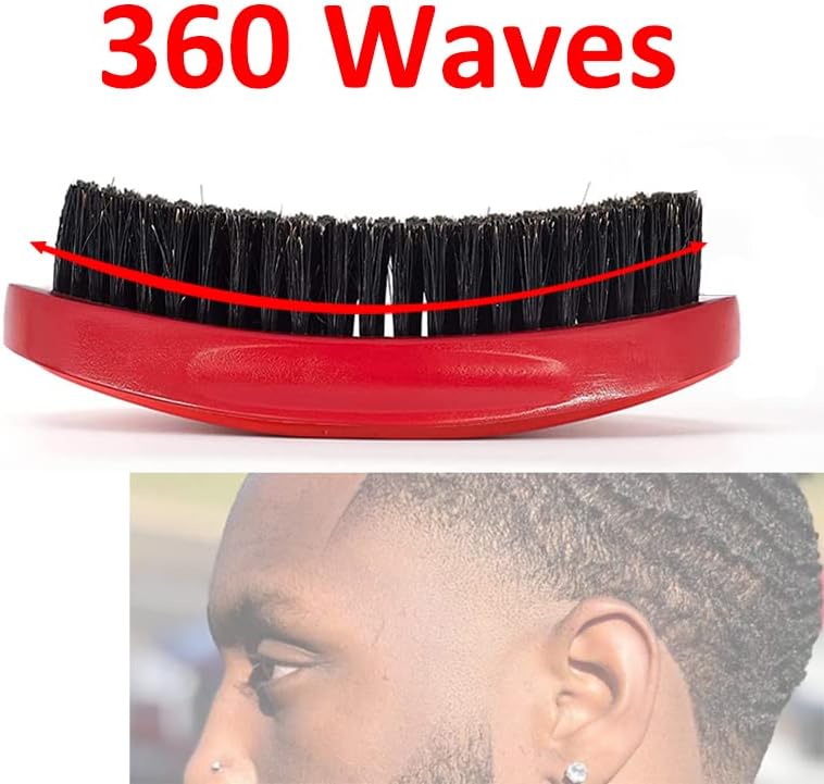 360 Curved Wave Brush - Medium Hard Palm Brush with Beech Wood and Boar Bristles for Men's Hair Styling and Beard Grooming (Red) - Image 3