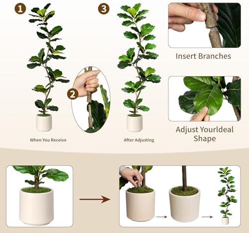 Artificial Fiddle Leaf Fig Tree-5 FT Fake Plant with Nursery Planter,Fake Plants for Home Office Living Room Decor Indoor - Image 5