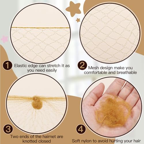 FANDAMEI Hair Net for Kids, Invisible Hair Nets 20PCS with 40PCS U Shaped Bobby Pins, 30cm Hair Nets for Buns, Bun Hair Nets for Ballet Girls Hair Accessories Set for Women, Girls-Light Brown - Image 3