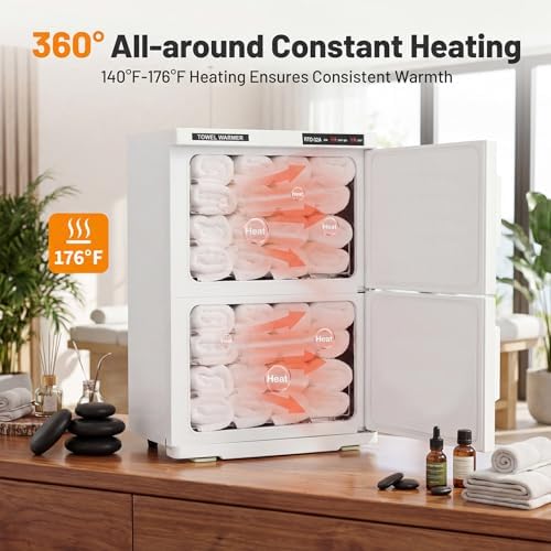 32L Hot Towel Warmer, Large Capacity Spa Towel Warmer with Double Cabinets, Professional Towel Warmer Cabinet with Clip & 2 Racks for Salon, Barber Shop, Massage, Facial - Image 3