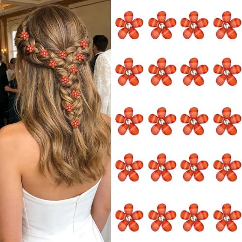 YISSION 20Pcs Mini Burnt Orange Plaid Flower Hair Clips, Rhinestone Decorative Hair Pins for Women and Girls Wedding Bridal Prom Daily Hairstyle Accessories by YISSION