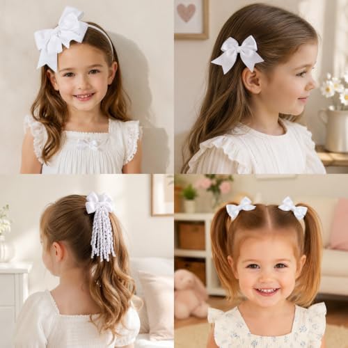 baotongle 12 Pcs School Hair Accessories Set School Bows for Girls Bow(White) - Image 7