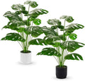 Der Rose 2 Pack 28" Fake Plants, Monstera Plants in White and Black Pots by DerRose