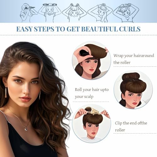 Heatless Hair Curler Heatless Curls Overnight Heatless Blowout with Luxury Cloth Bag Silk Scarf, Curling Rod Headband to Sleep in No Heat Curling with (Blue, 3Rods) - Image 2