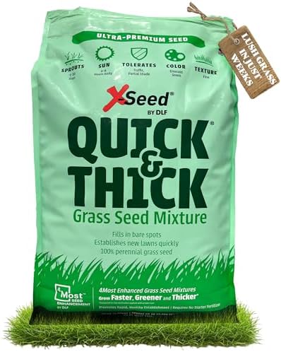 X-Seed Ultra Premium Quick And Thick Lawn Seed Mixture – Rapid Germination for Any Lawn, Dense Coverage in Sun To Shade, High-Traffic Areas, Fescue, Kentucky Blue, & Perennial Ryegrass Blend, 20lb Bag by DLF